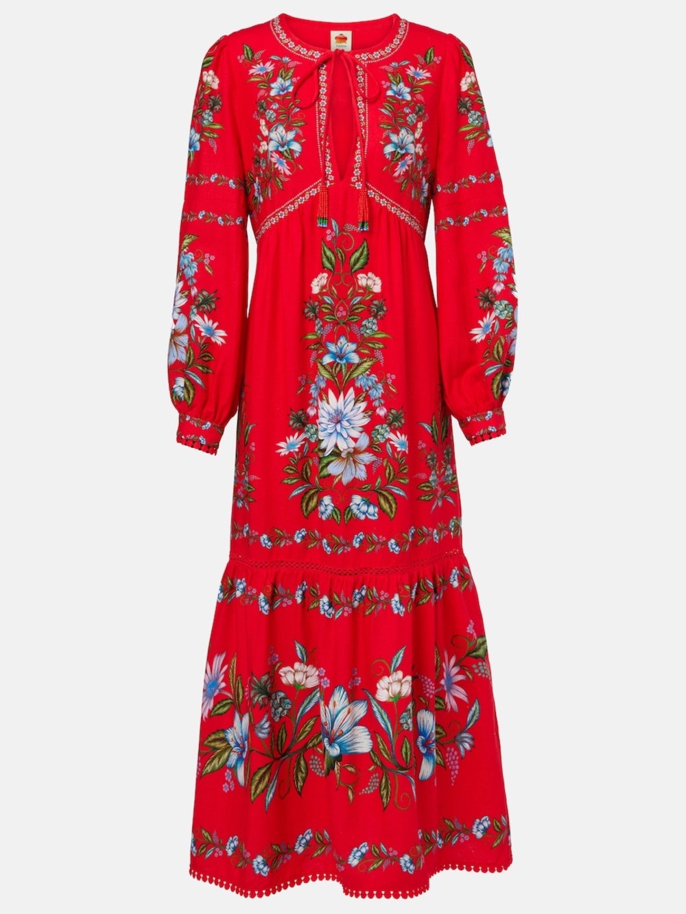 Farm Rio Red Floral Long Sleeve Maxi Dress
